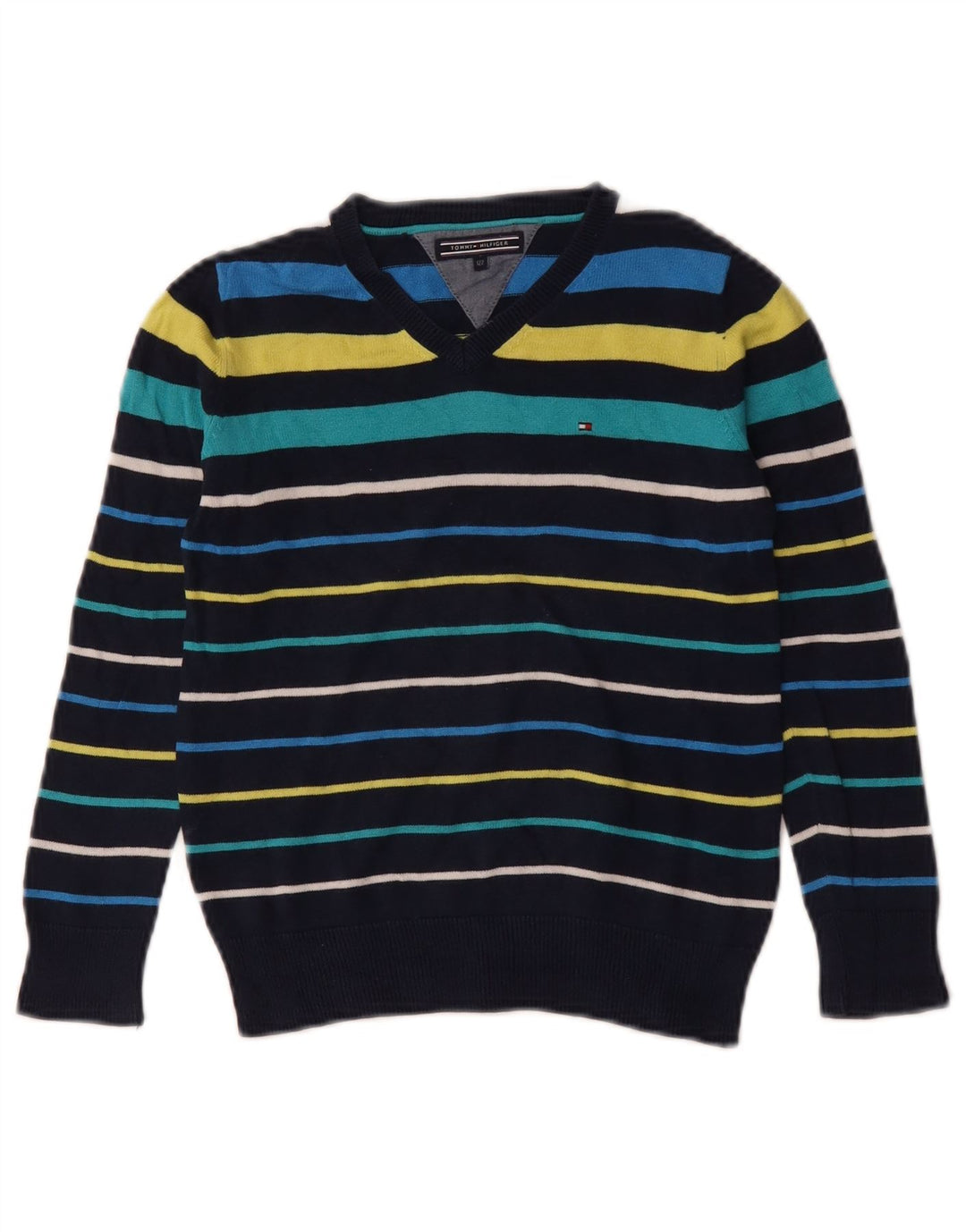 TOMMY HILFIGER Drenge V-hals sweater 6-7 år Flerfarvet stribet