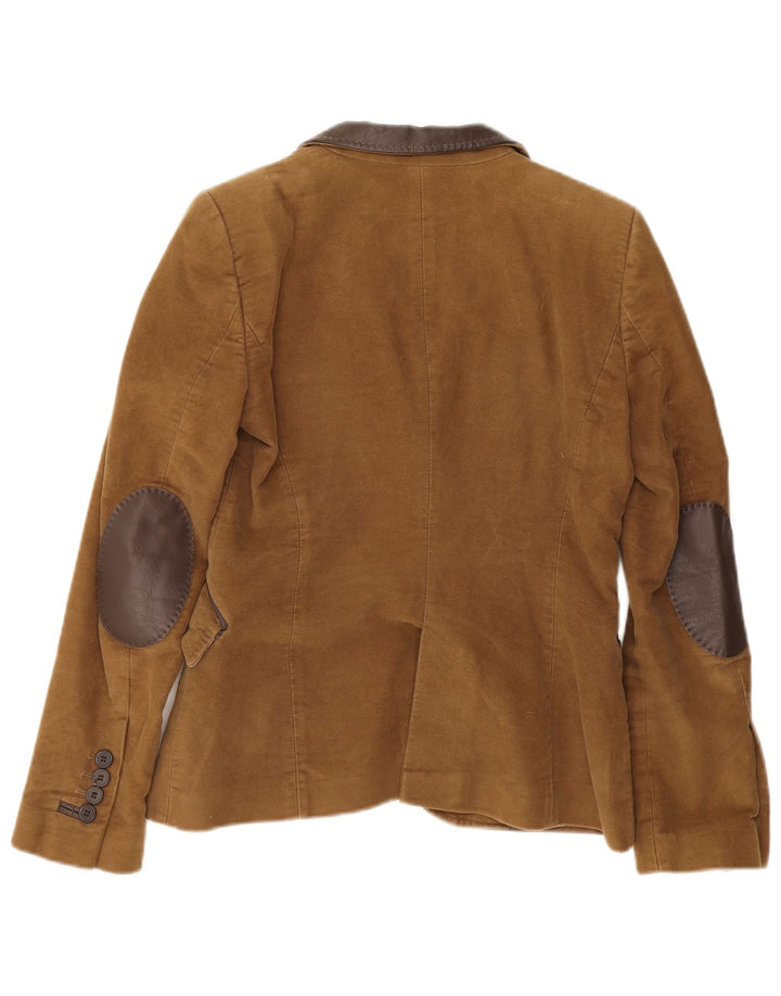 Zara Dame 2 Button Blazer Jacket UK 10 Small Brown Bomuld
