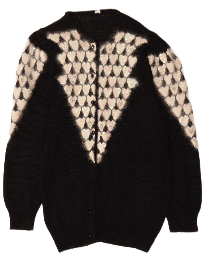 Vintage dame cardigan sweater EU 38 Medium Black Polyacrylic Heart