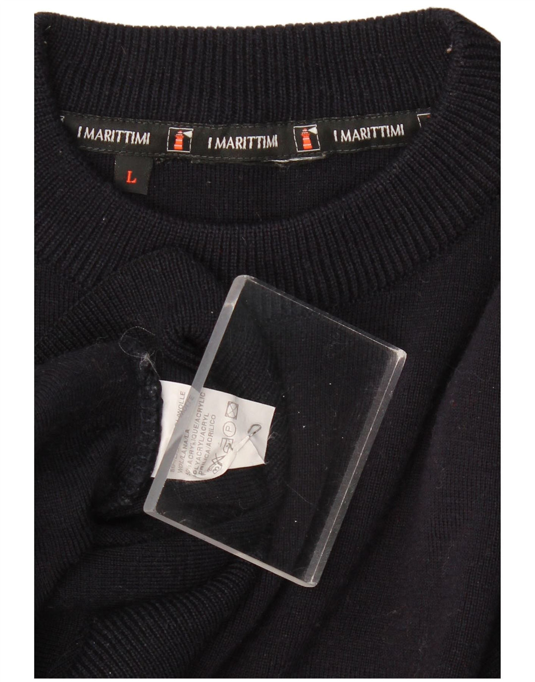 VINTAGE Herre sweater med rund hals, stor marineblå bomuld