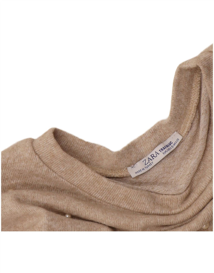 Zara Dame Trafaluc Pullover Top 3/4 ærmer UK 10 Small Beige Flecked