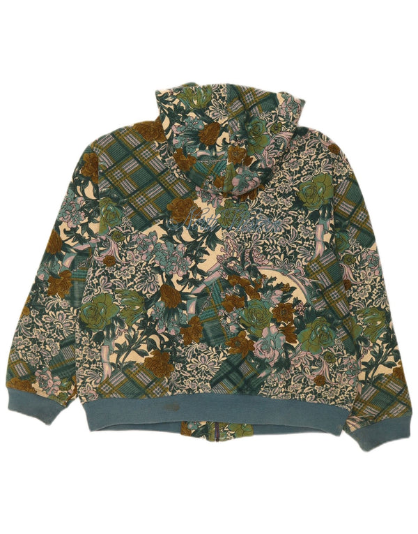 Vintage Womens Zip Hoodie Sweater UK 14 Medium Green Floral Cotton
