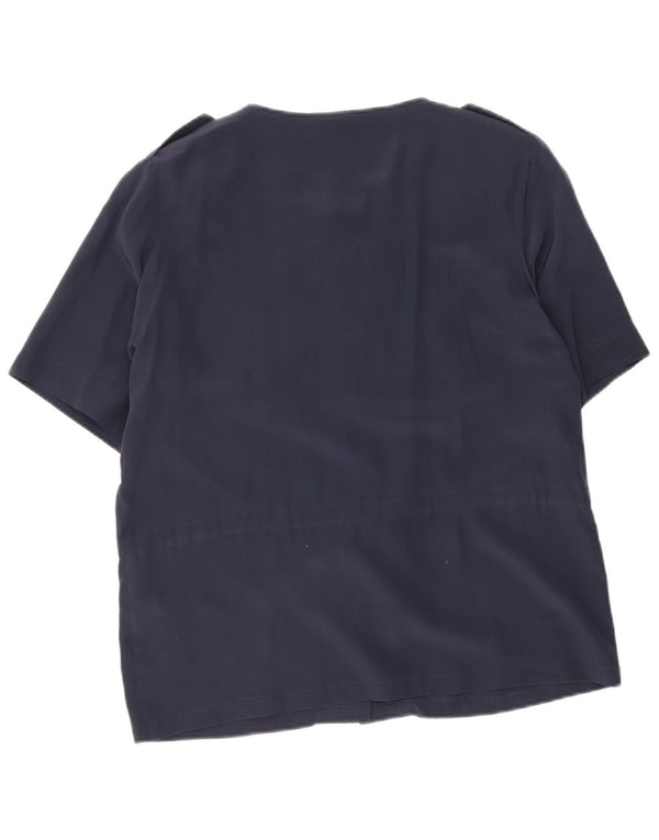 Andrea Mare Womens Short Sleeve Shirt Blouse UK 14 Medium Navy Blue Silk