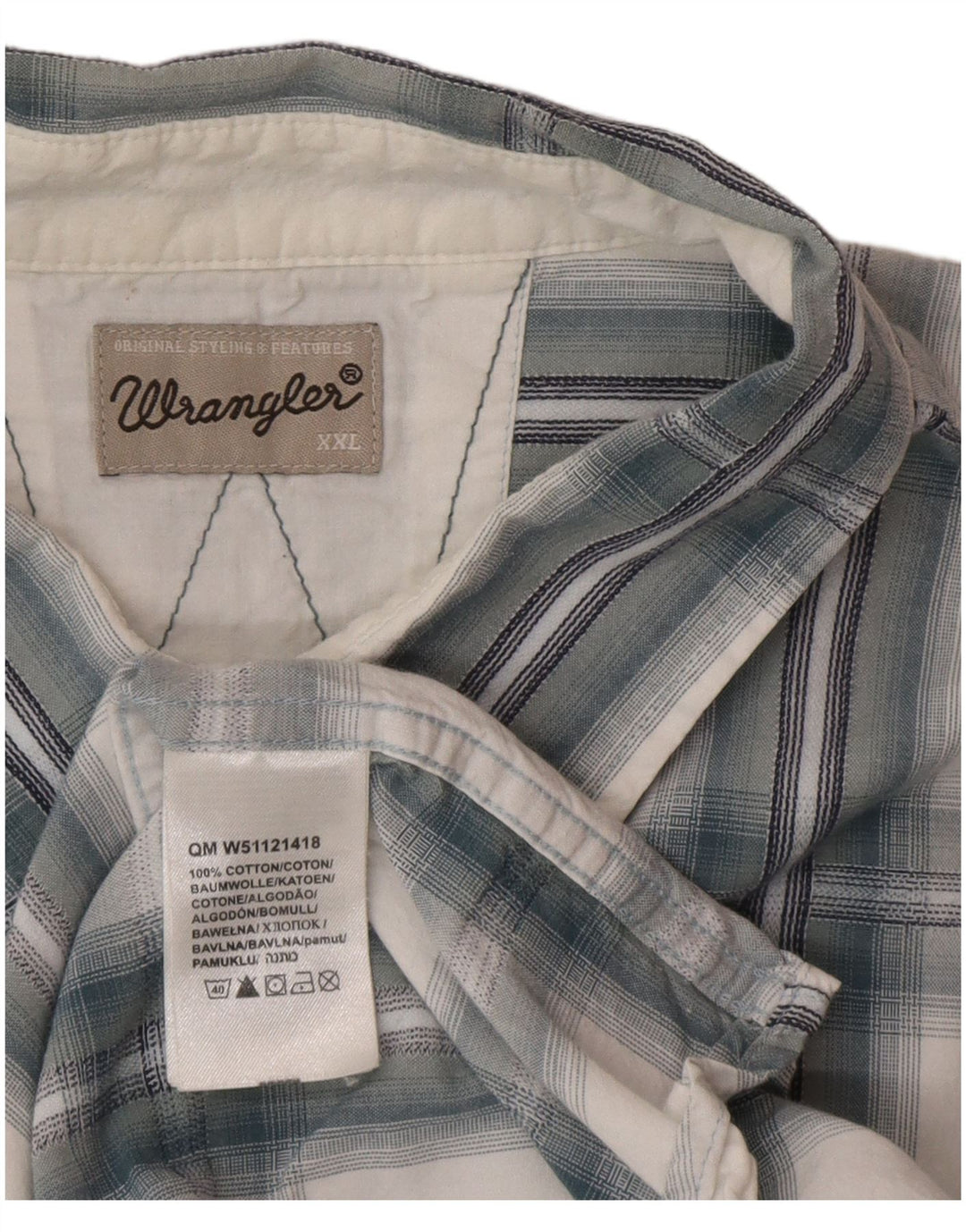 Wrangler kortærmet herreskjorte 2XL blå ternet bomuld