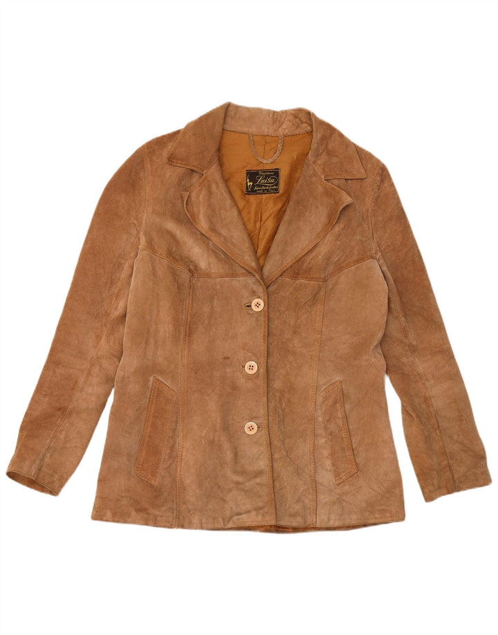 Vintage dame 3-knaps ruskindsblazerjakke UK 12 medium brun