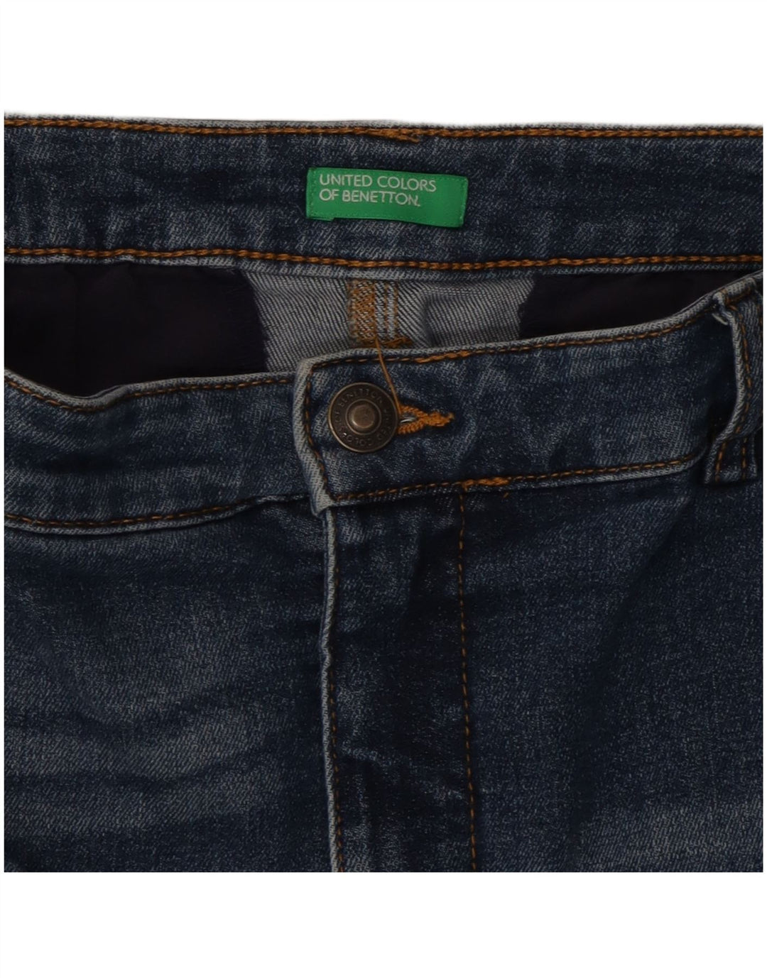 Benetton Dame lavtaljet denimnederdel W34 Large Blue