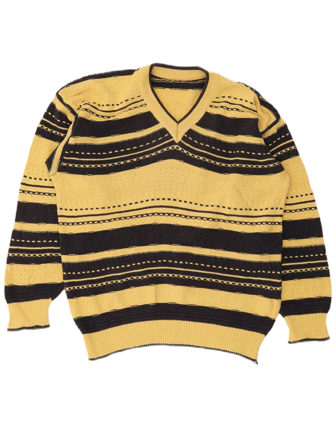 Vintage herre V-hals sweater stor gul stribet