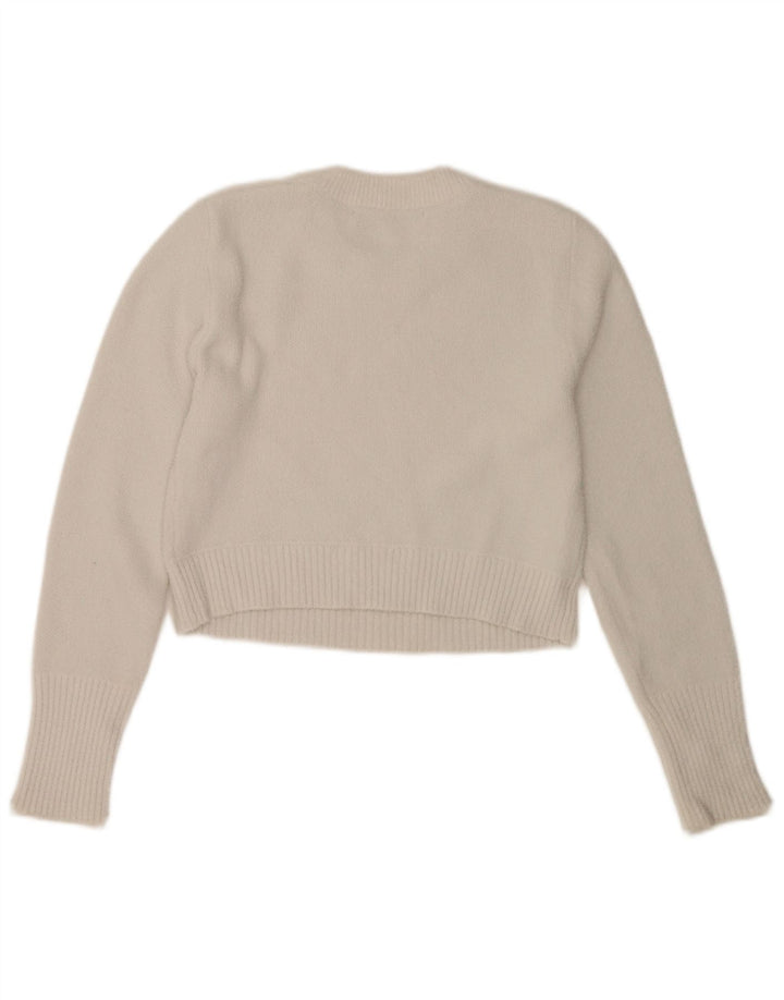 Zara Womens Crop Crew Neck Jumper Sweater UK 12 Medium White