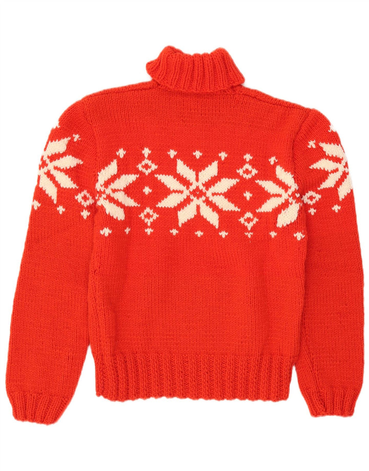 Vintage Dame Roll Neck Jumper Sweater UK 12 Medium Red Fair Isle