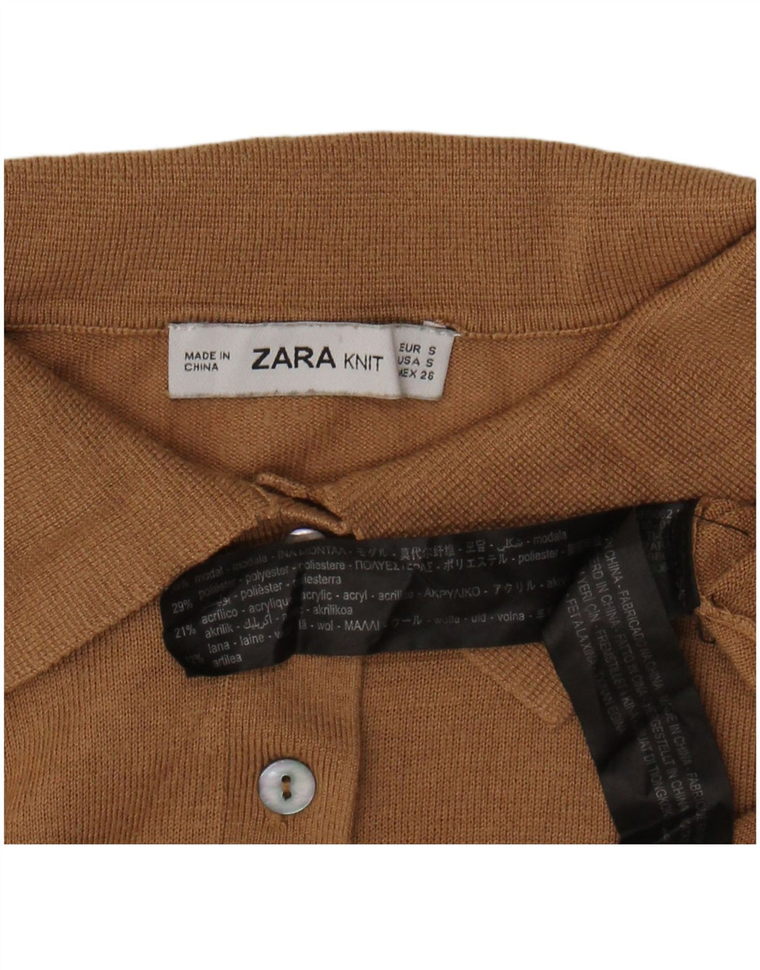 ZARA Womens Oversized Polo Neck Jumper Sweater UK 10 Small Brown Modal