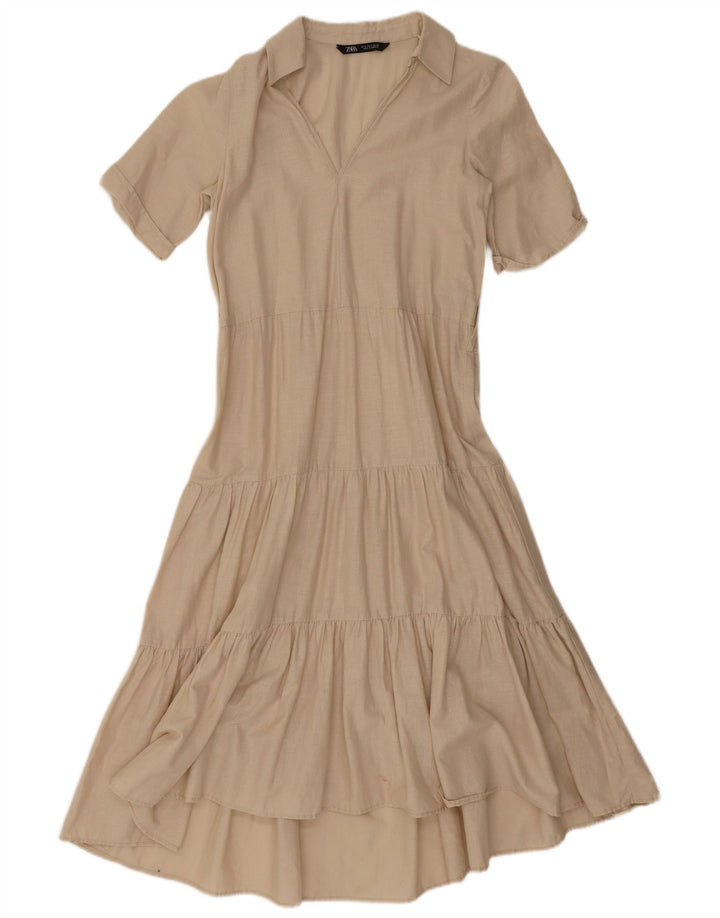 Zara Dame A-Line Kjole UK 10 Small Beige