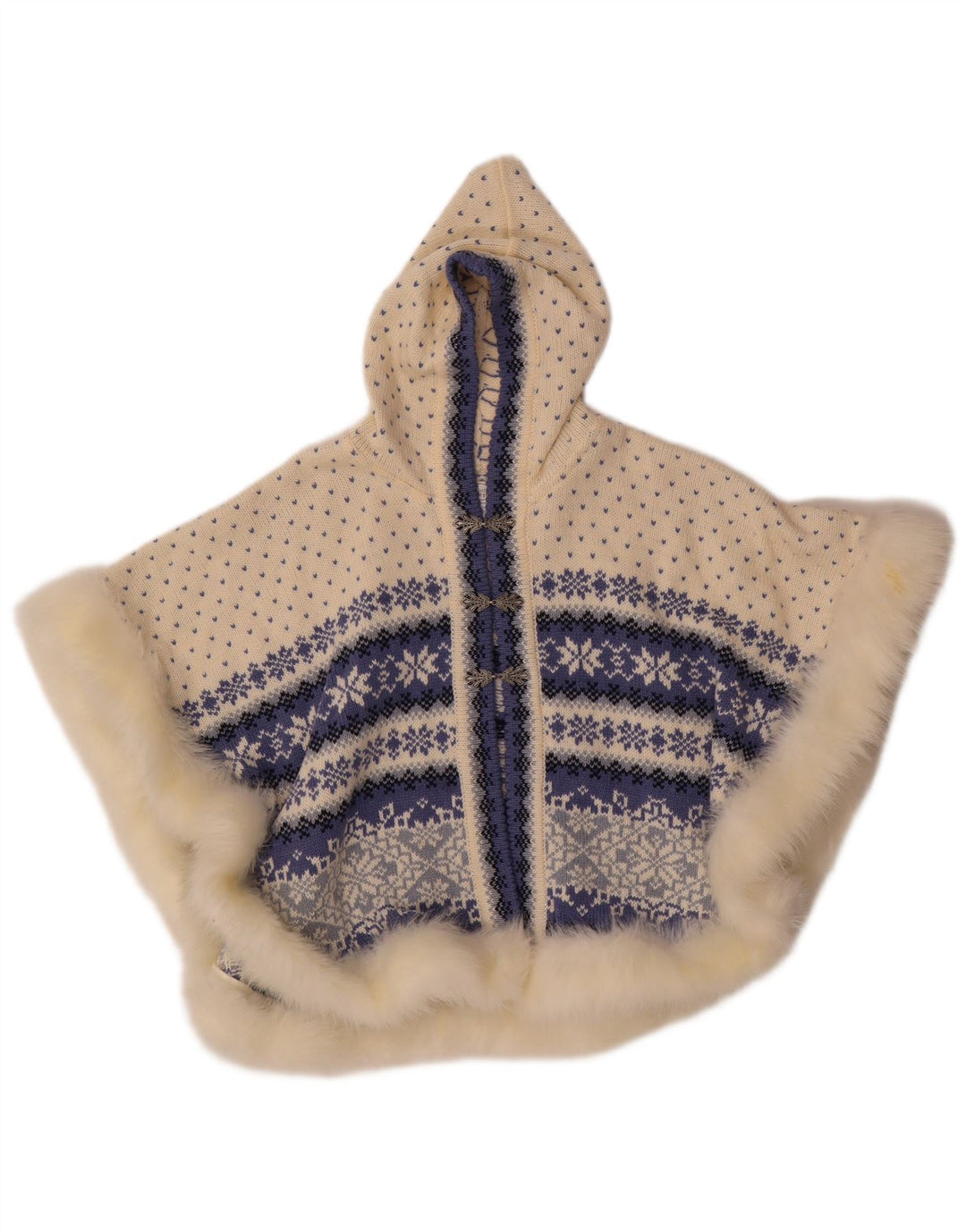 Vintage Dame Poncho Jumper UK 14 Medium White Fair Isle Wool