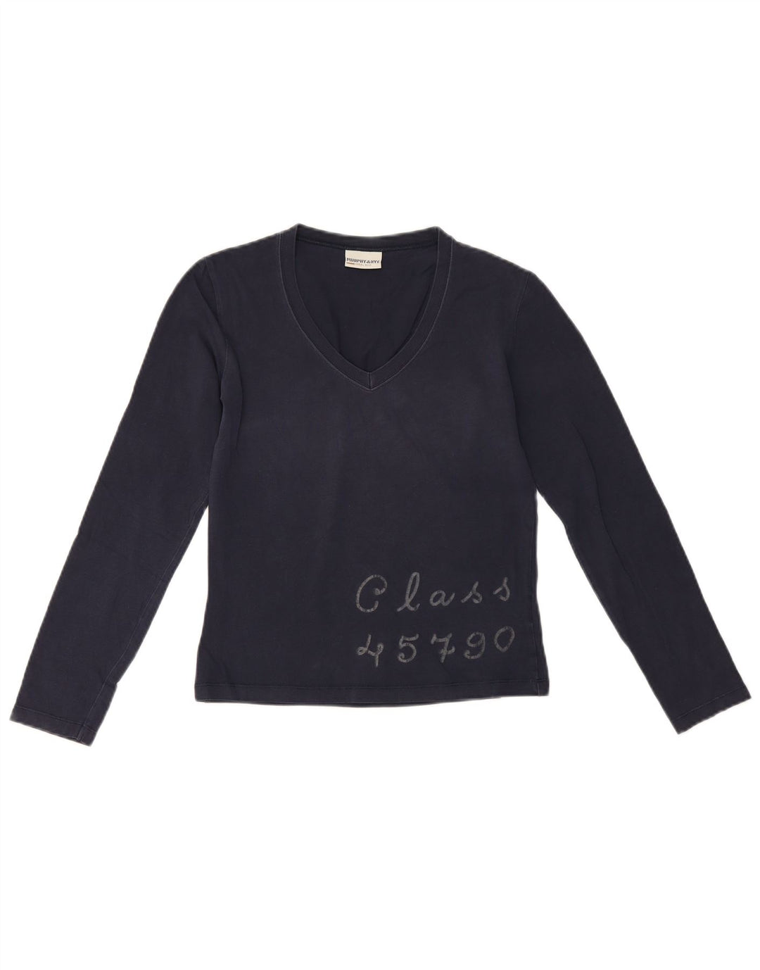 Murphy & Nye Dame Crop Grafisk Top Langærmet UK 10 Small Navy Blue