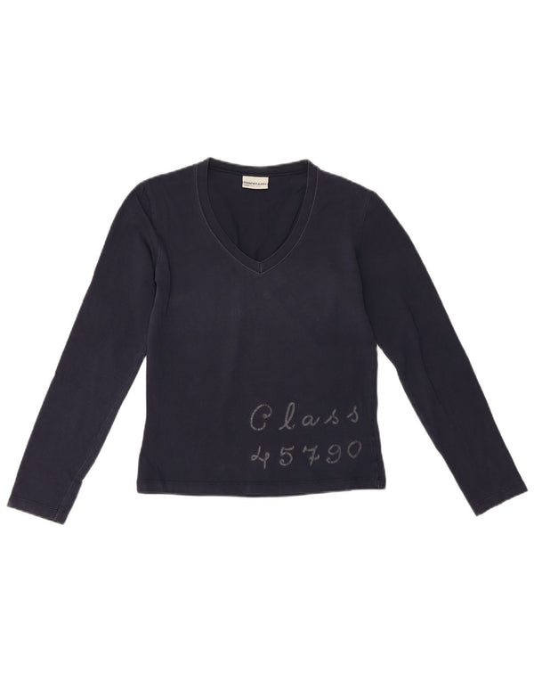 Murphy & Nye Dame Crop Grafisk Top Langærmet UK 10 Small Navy Blue