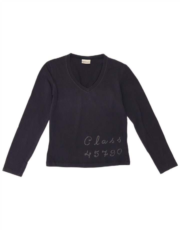 Murphy & Nye Dame Crop Grafisk Top Langærmet UK 10 Small Navy Blue