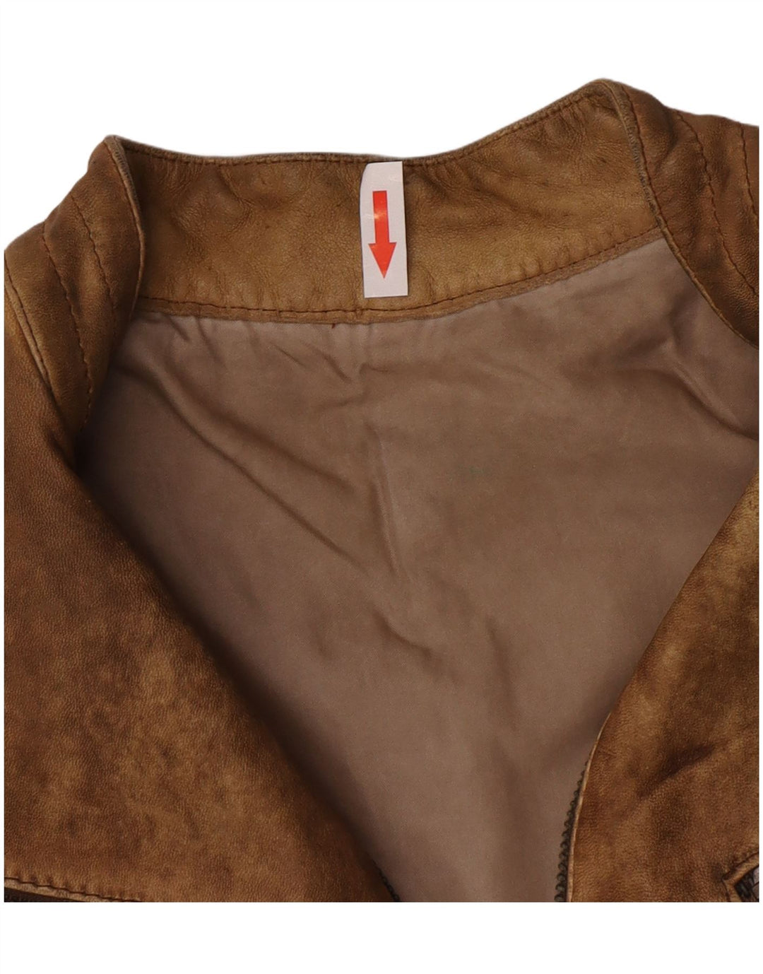 Vintage Dame Crop Læderjakke UK 10 Small Beige Læder