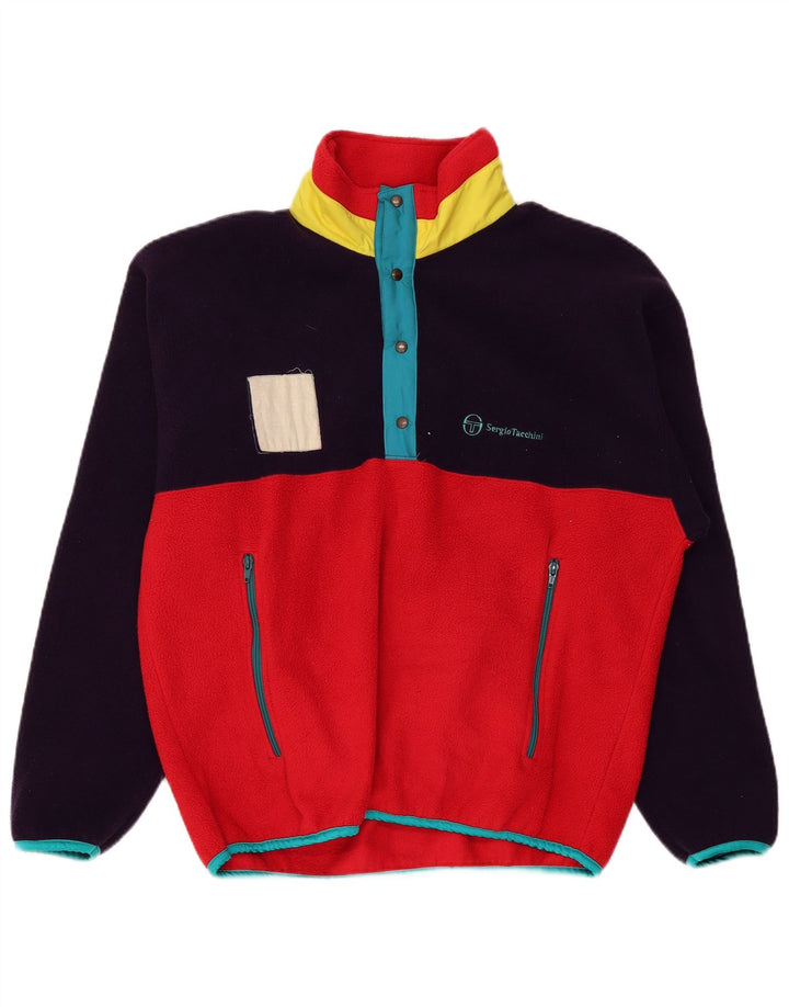 Sergio Tacchini Herre Button Neck Fleece Jumper Stor Rød Colourblock