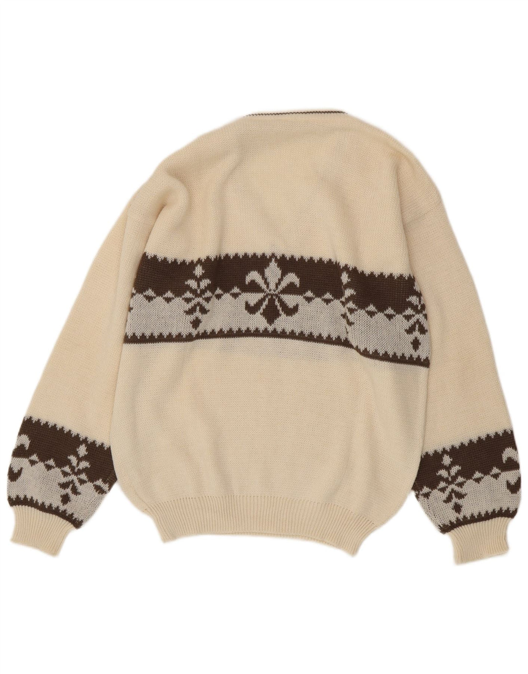 Vintage Herre V-hals sweater Large White Fair Isle Wool