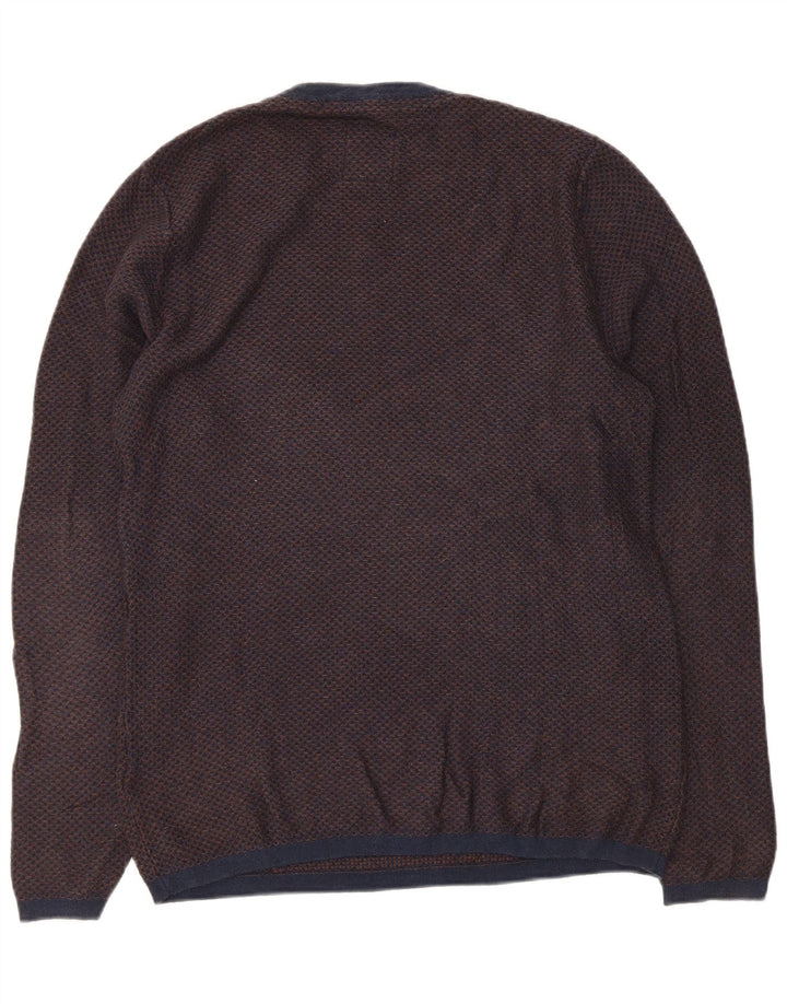 Fedt ansigt herre rund hals sweater lille marineblå bomuld