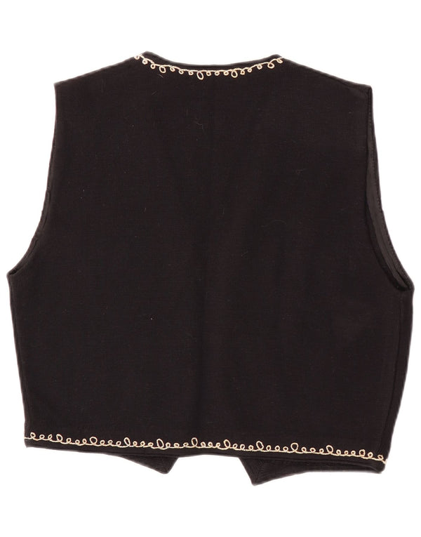 Vintage damestrikket vest UK 14 Stor sort blomstret uld