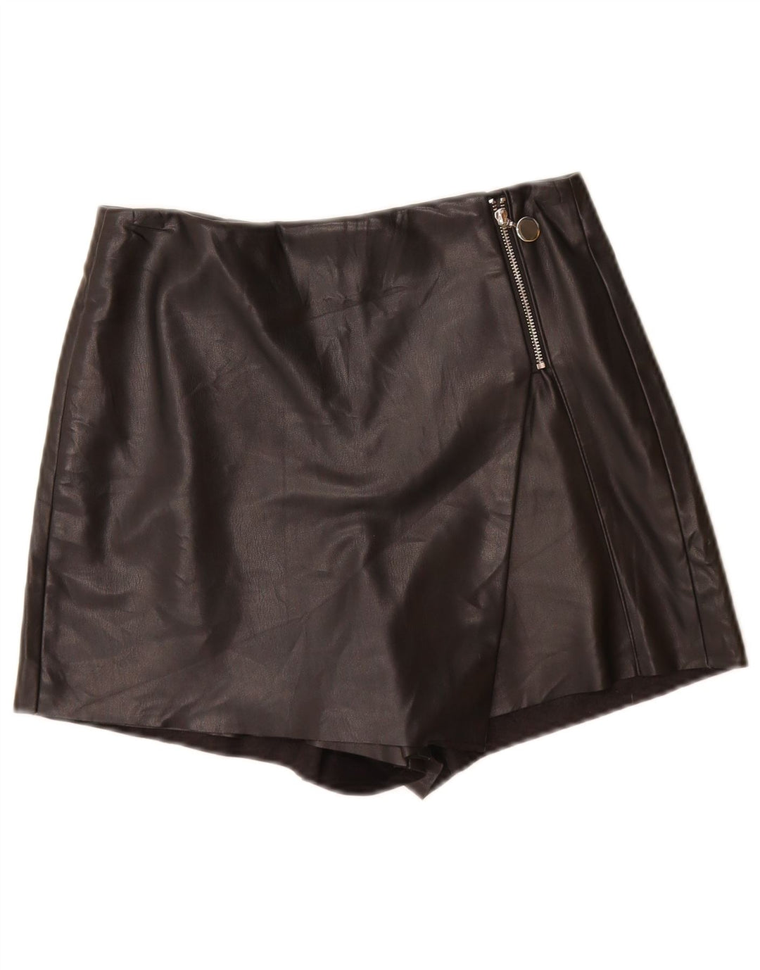 ZARA Casual Shorts i imiteret læder til kvinder Small W26 sort polyurethan