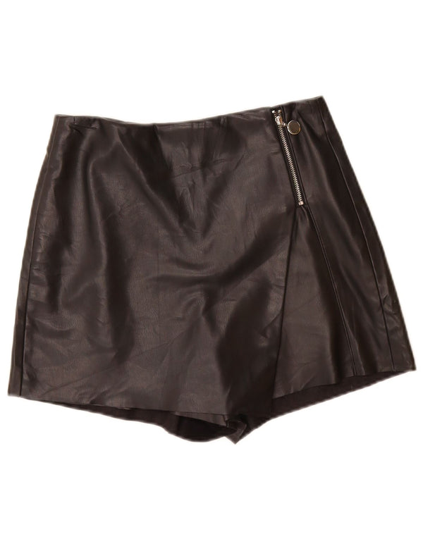 ZARA Casual Shorts i imiteret læder til kvinder Small W26 sort polyurethan