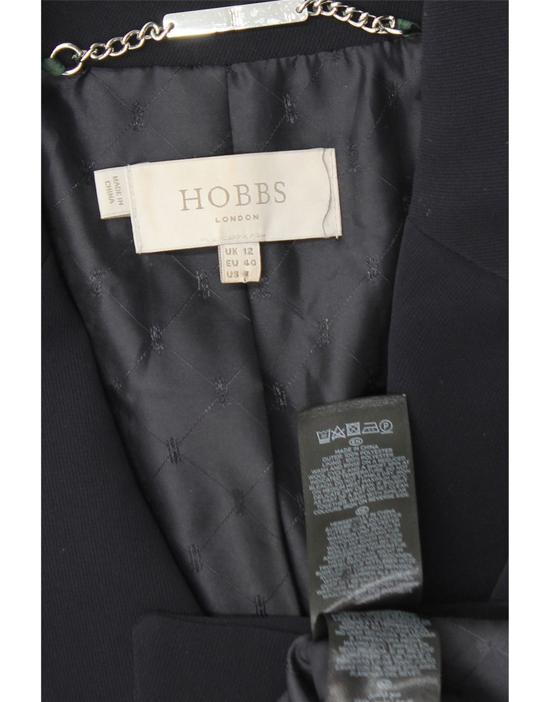 HOBBS Dame 2-knaps blazerjakke UK 12 Medium Navy Blue Polyester