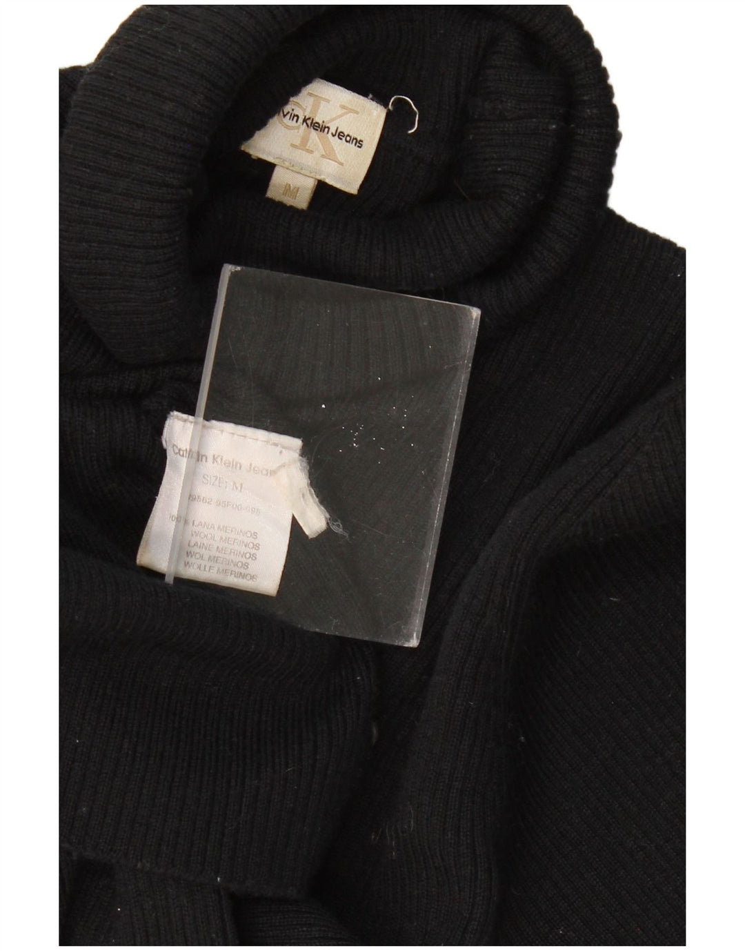 CALVIN KLEIN JEANS Dame Roll Neck Jumper Sweater UK 12 Medium Black