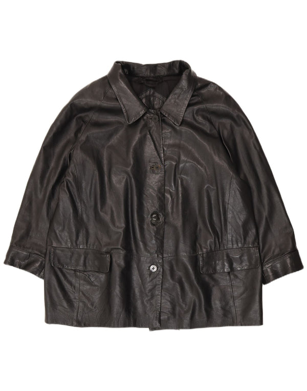 Vintage dame 5-knaps læder blazerjakke IT 52 2XL Sort
