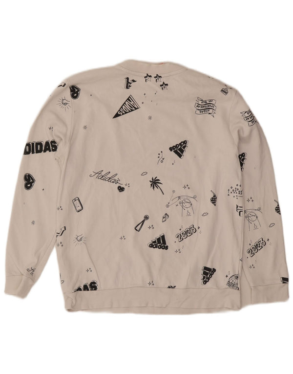 Adidas Boys Graphic Sweatshirt Jumper 14-15 Years White Cotton