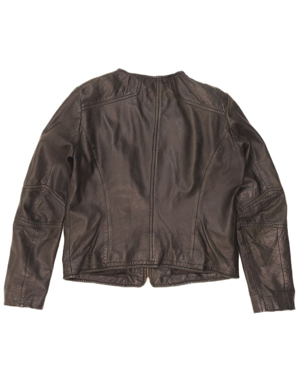 Mango Womens Crop Læderjakke UK 14 Stor sort læder