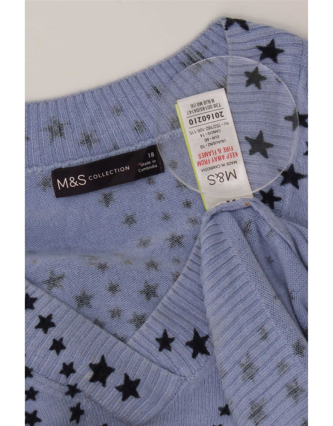 Marks & Spencer Dame abstrakt mønster V-hals sweater UK 18 XL Blå