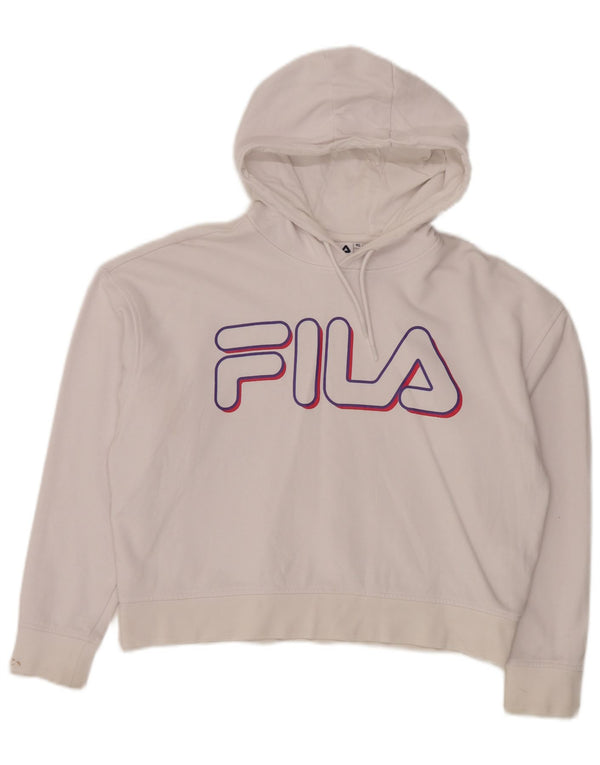 FILA Womens Oversized Graphic Hoodie Jumper UK 6 XS White Cotton