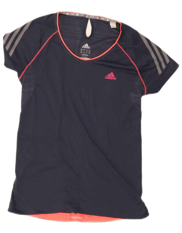 Adidas Womens Climalite T-Shirt Top UK 8/10 Small Navy Blue Polyester