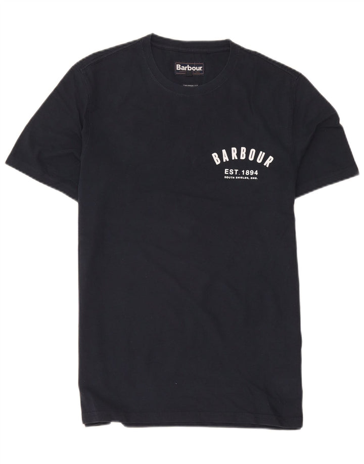 Barbour Herre skræddersyet pasform grafisk T-shirt top mellem marineblå bomuld