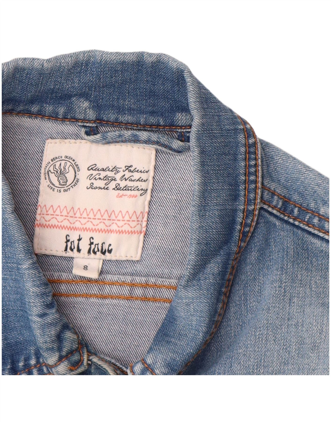 FAT FACE Dame denimjakke UK 8 Small Blue Cotton