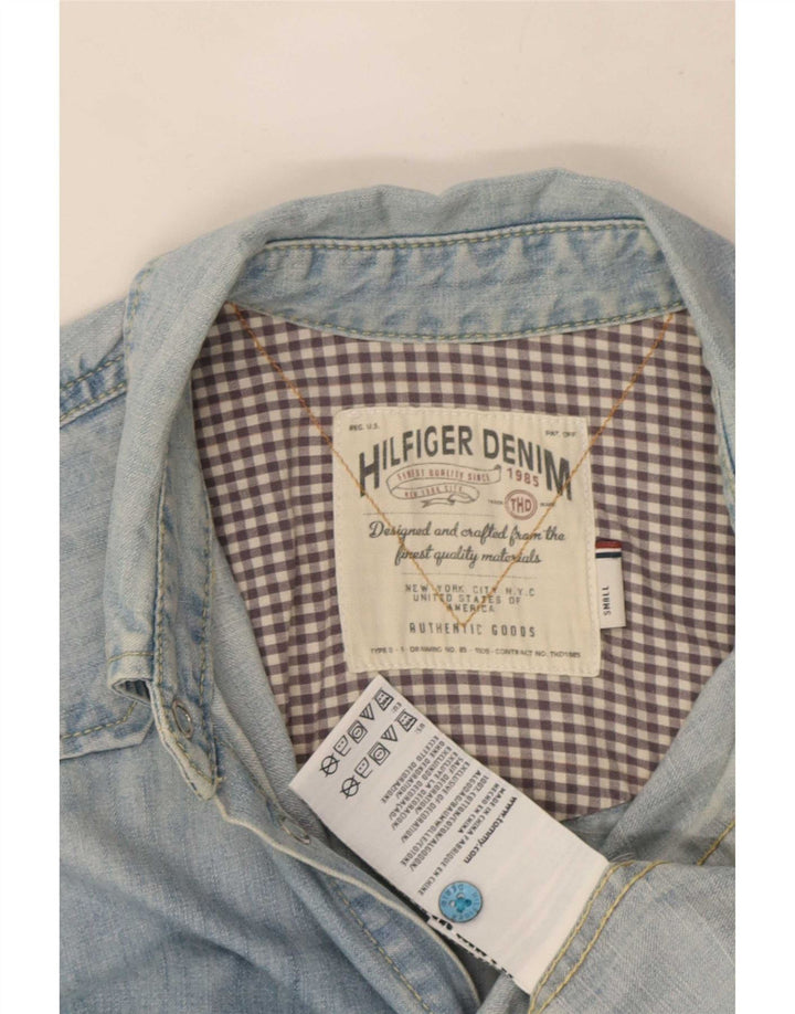 Tommy Hilfiger Denimskjorte til mænd, lille blå bomuld