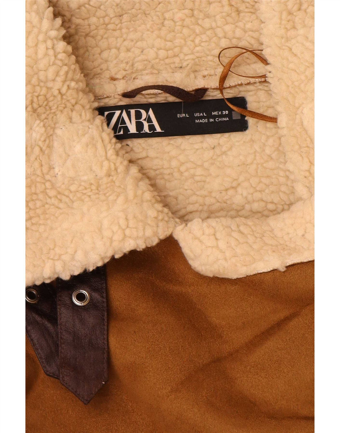 Zara Sherpa-jakke til kvinder UK 16 Stor brun polyester