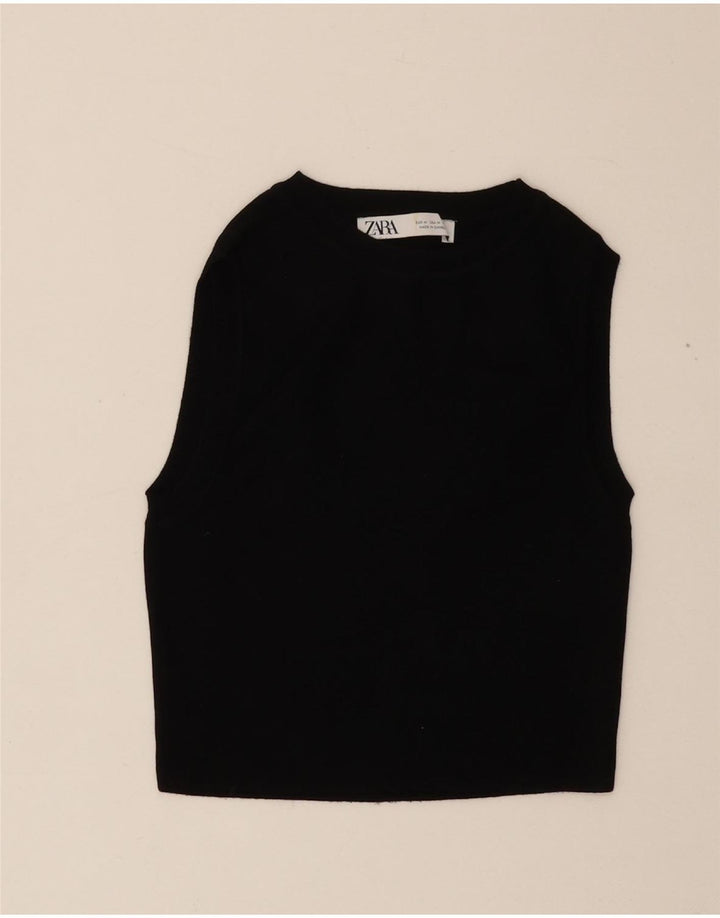 ZARA Womens Sleeveless Crop Top UK 12 Medium Black Viscose