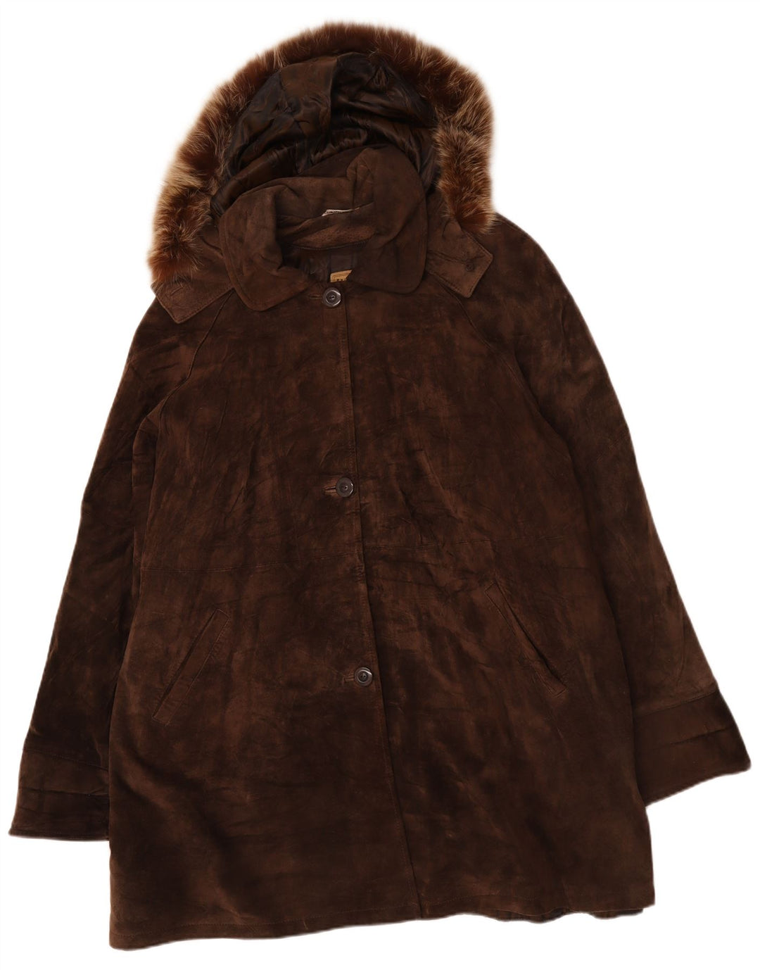 Privilegi Dame Oversized Hætte Ruskind Overfrakke IT 48 XL Brun Læder