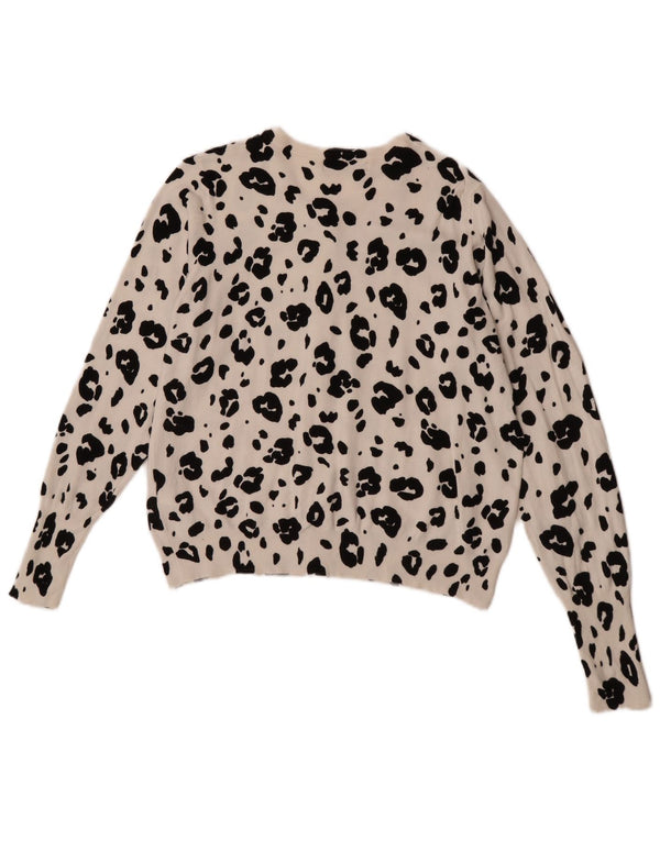Marks & Spencer Dame Cardigan Sweater UK 16 Large White Animal Print