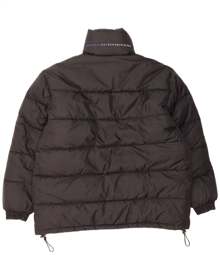 Vintage Herre grafisk Loose Fit polstret jakke UK 38 Medium Sort Nylon