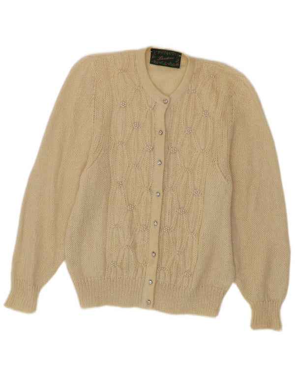 Beatrice Dame Cardigan Sweater UK 10 Small Beige Mohair