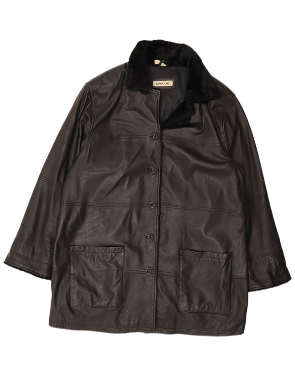 Vintage læderfrakke til kvinder UK 24 4XL sort læder