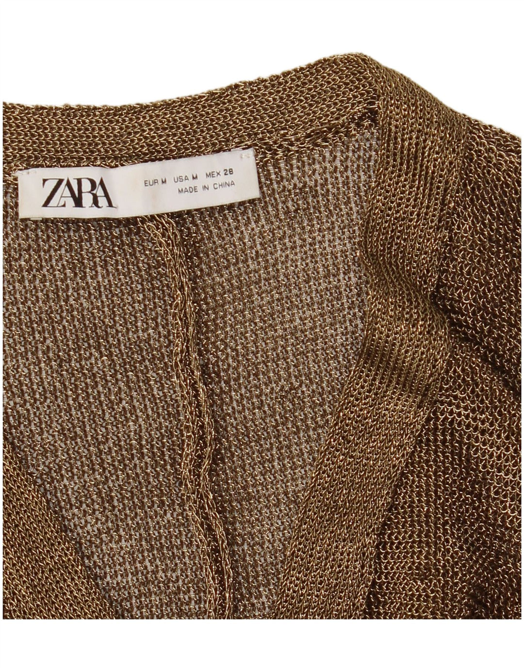 Zara Dame Se Through Cardigan Sweater UK 14 Medium Gold Flecked