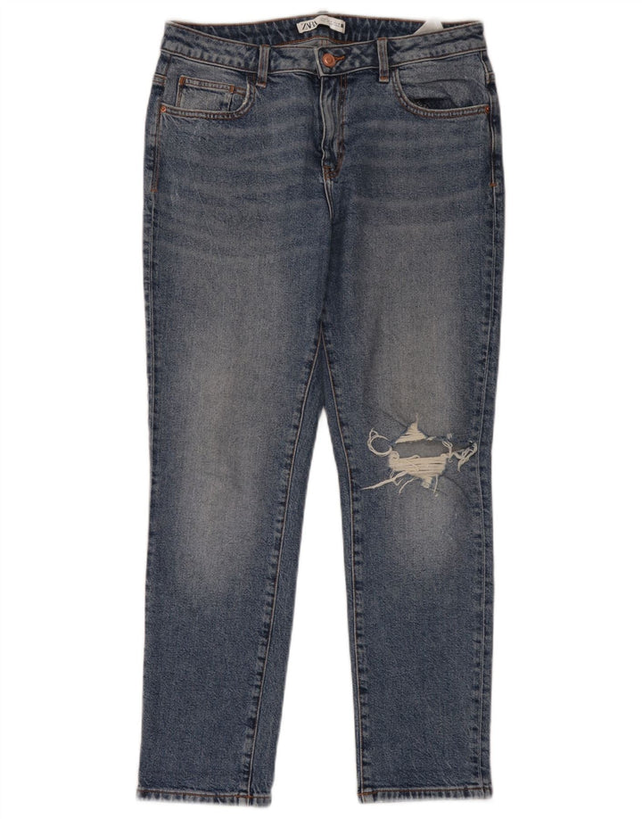 Zara Dame Distressed Slim Jeans EU 40 Medium W30 L28 Blå Bomuld