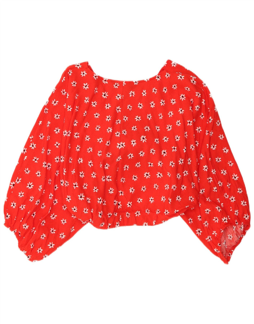 Zara Dame Langærmet Front Tie Crop Top UK 12 Medium Red Floral