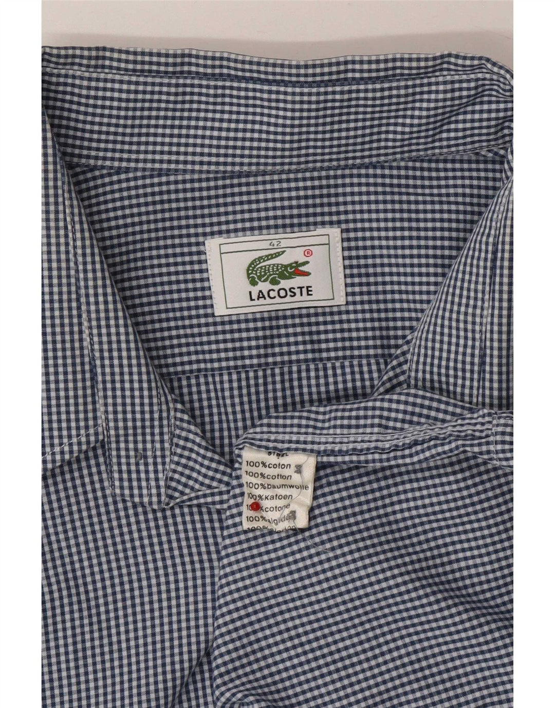 Lacoste Herreskjorte Størrelse 42 Large Navy Blue Gingham Cotton