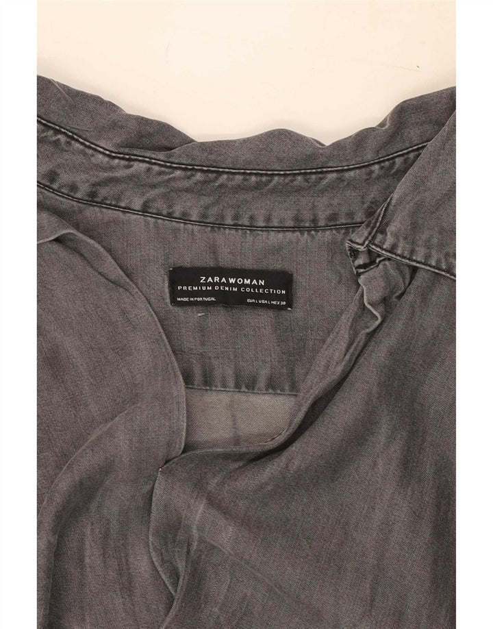 Zara Dame Oversized 3/4-ærmet Pullover Shirt UK 16 Large Grå Lyocell