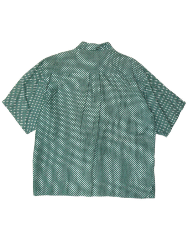 VINTAGE Kortærmet Herreskjorte XL Grøn Plettet Silke